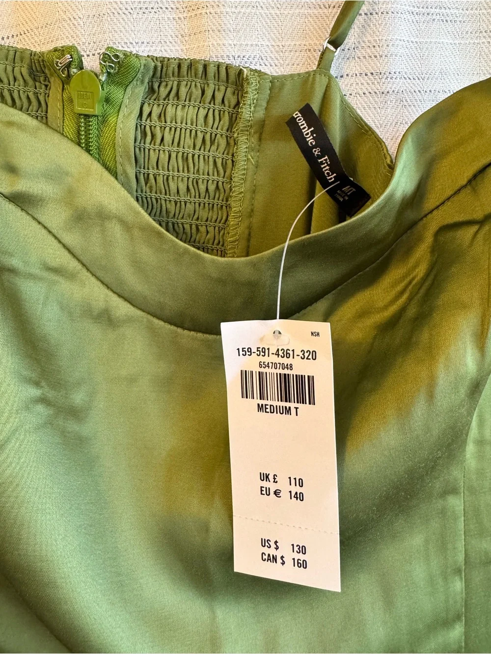 Abercrombie & Fitch Olive Green Satin Midi Slip Dress